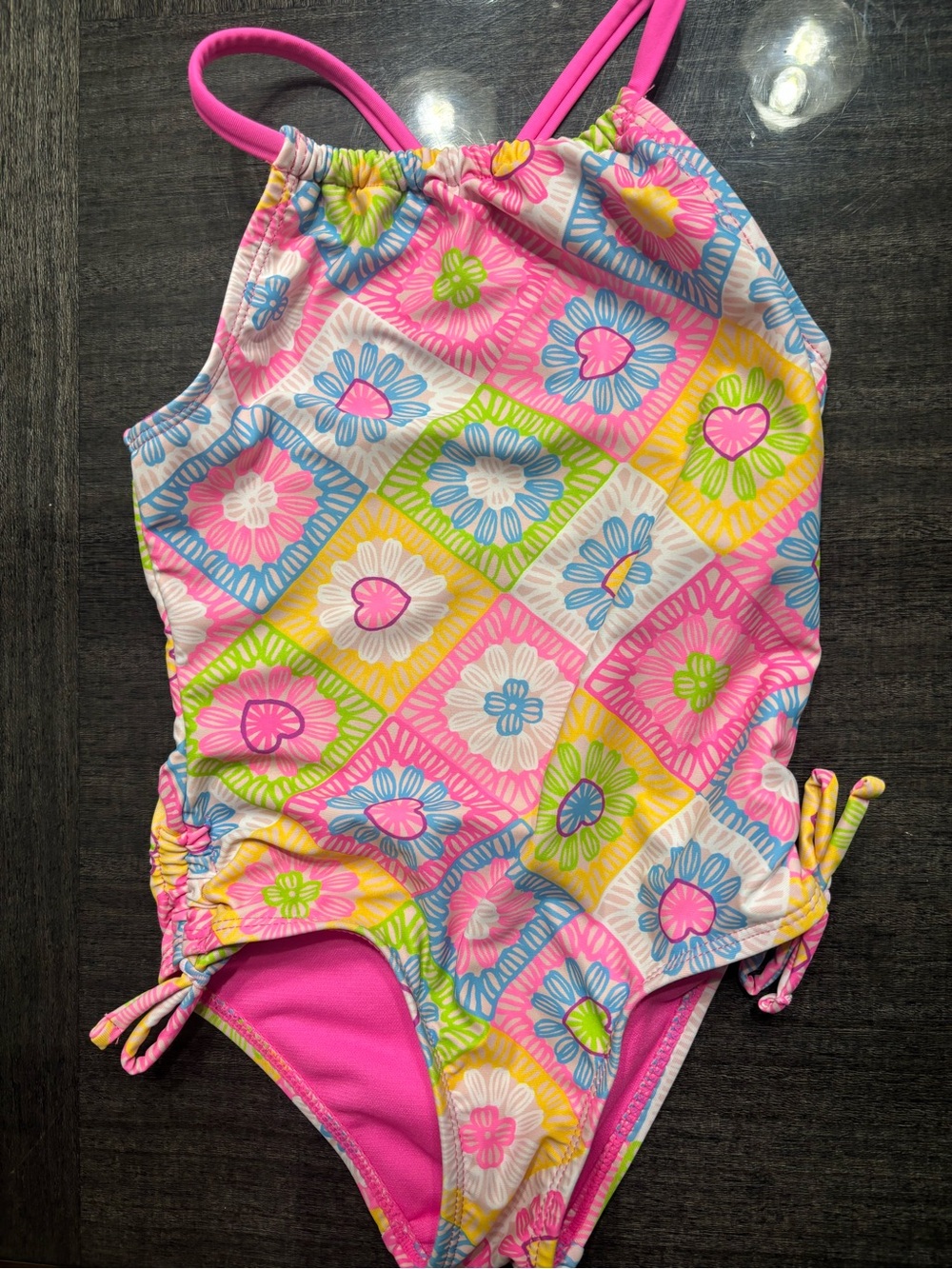 Girls' Pink Multi Floral One-Piece Swimsuit